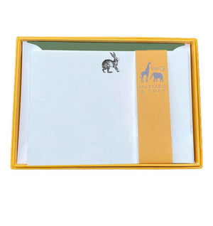 Hare Notecard Set with Lined Envelopes - Mustard and Gray Ltd