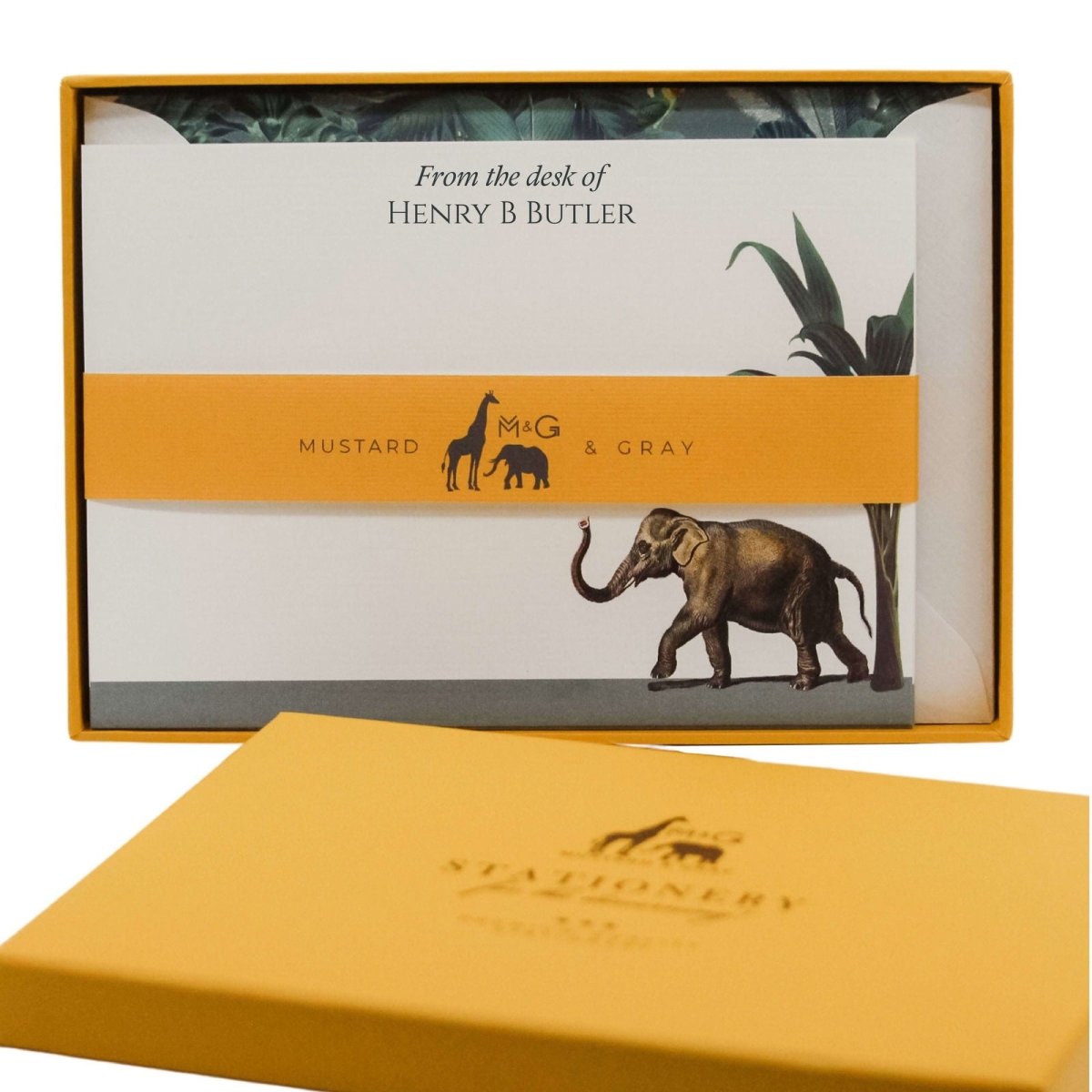 Hasty Elephant Personalised Notecards - Mustard and Gray Ltd