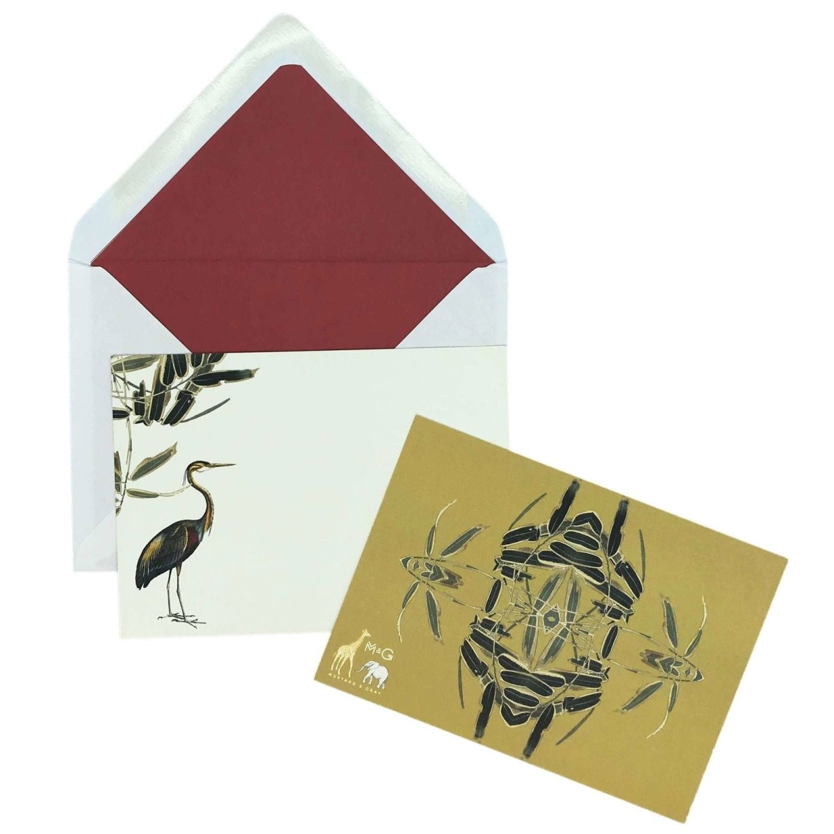 Heron Notecard Set with Lined Envelopes - Mustard and Gray Ltd