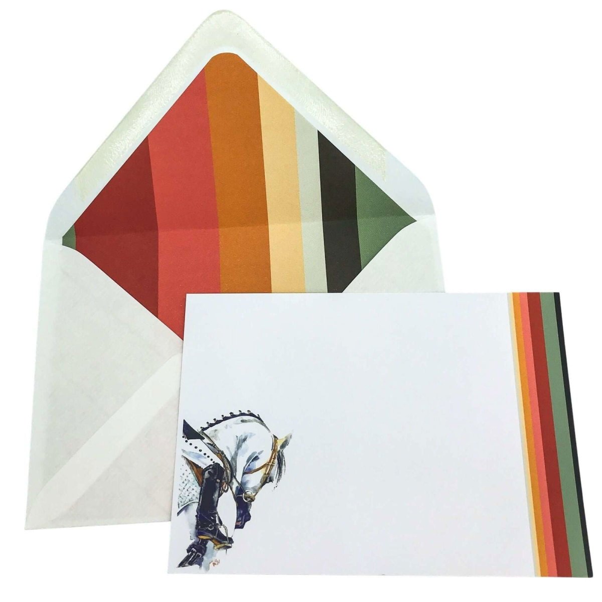 Horse Stripe Notecard Set with Lined Envelopes - Mustard and Gray Ltd