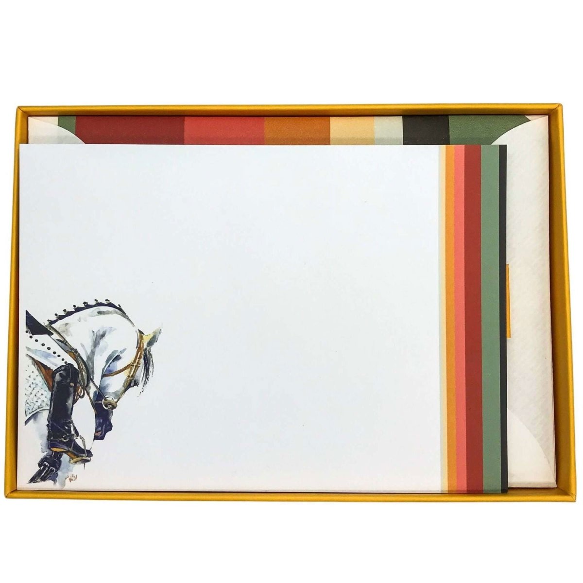 Horse Stripe Notecard Set with Lined Envelopes - Mustard and Gray Ltd