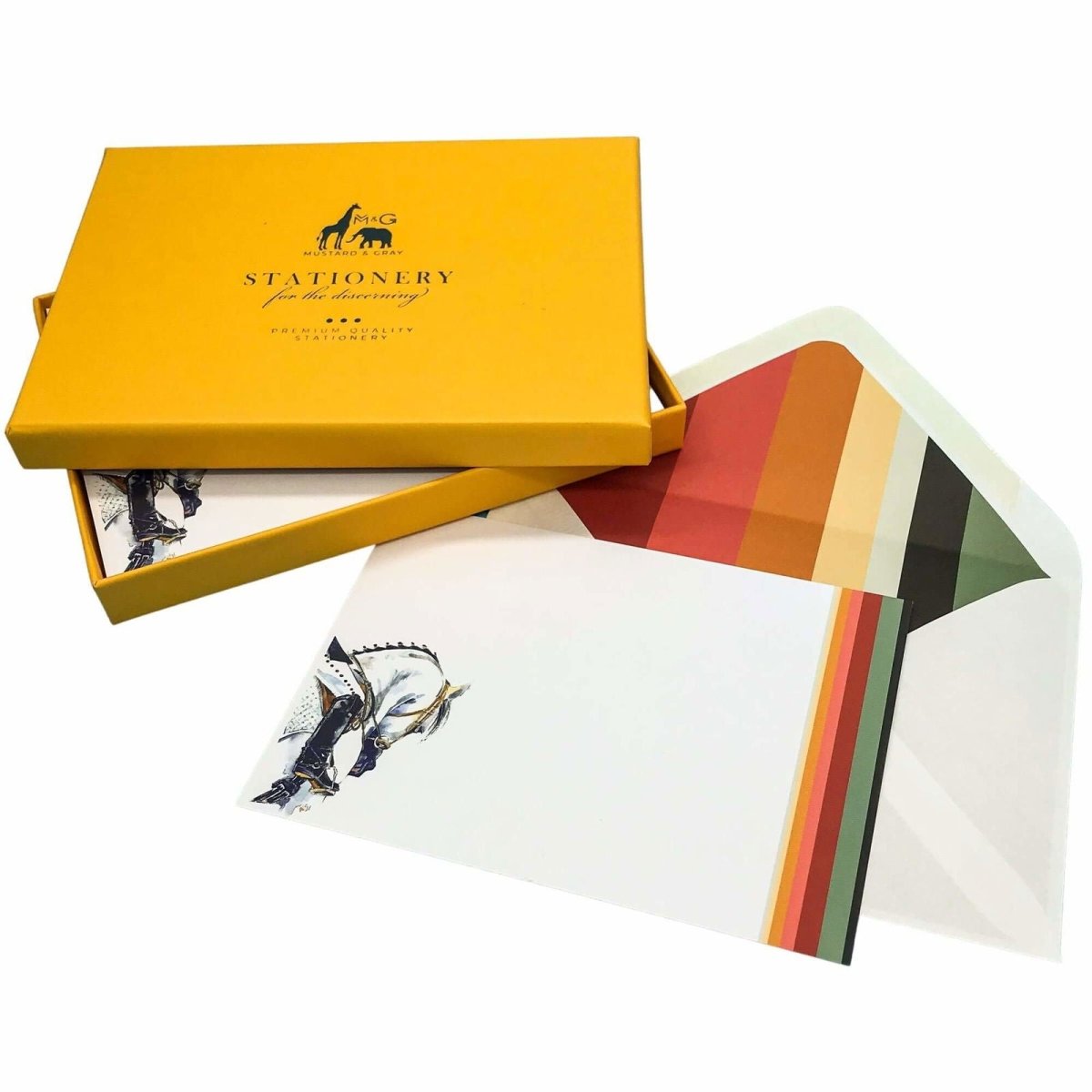 Horse Stripe Notecard Set with Lined Envelopes - Mustard and Gray Ltd