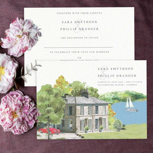 Illustrated Wedding Invitations (Flat Card) - Mustard and Gray Ltd