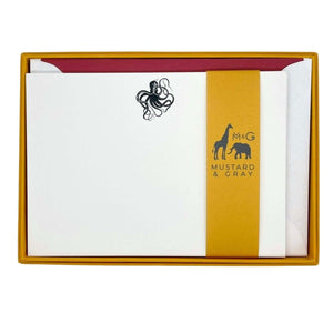 Kraken Notecard Set with Lined Envelopes - Mustard and Gray Ltd