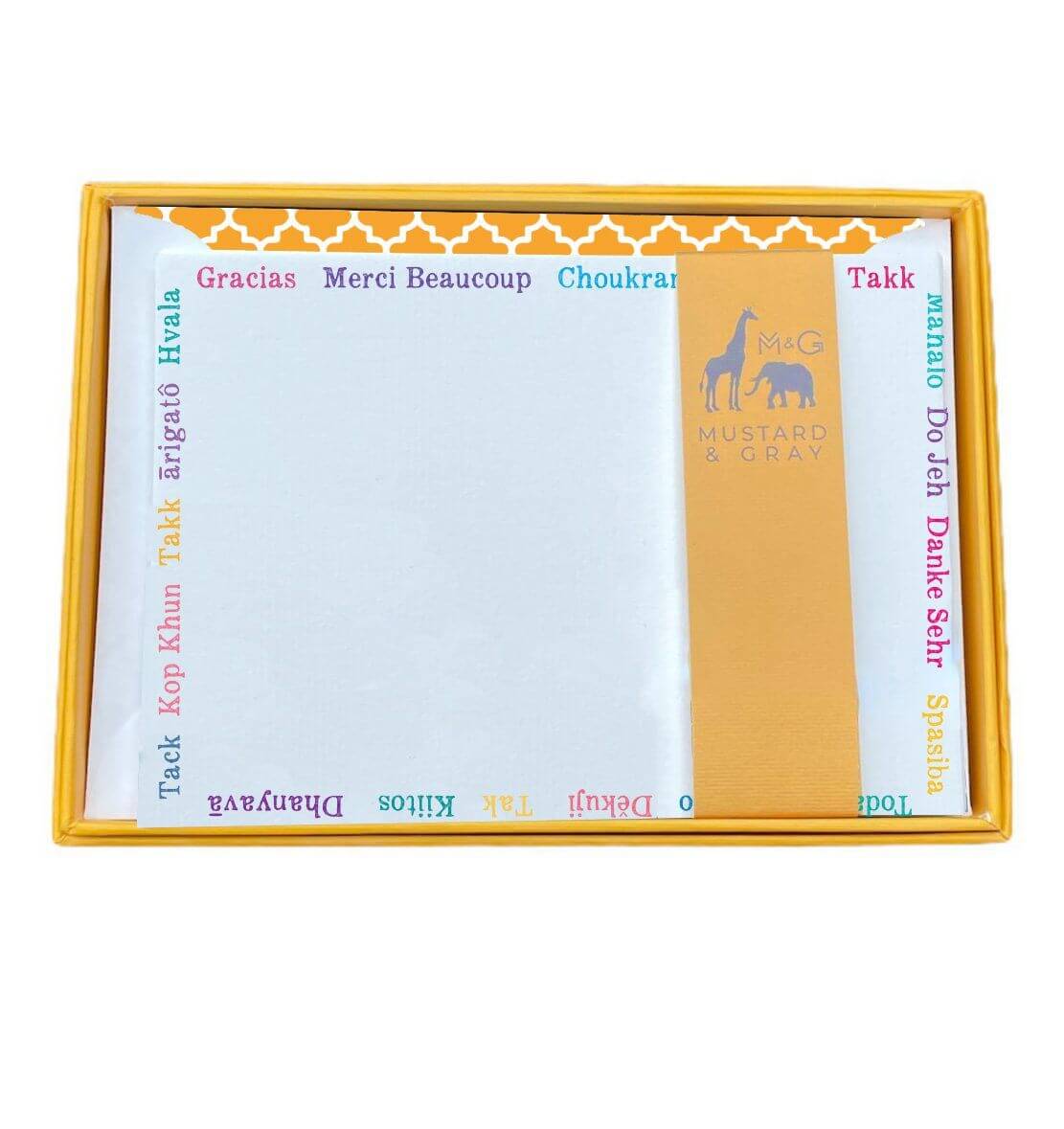 Languages Thank You Notecard Set with Lined Envelopes - Mustard and Gray Ltd