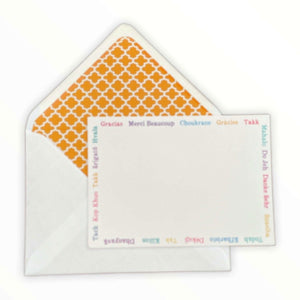 Languages Thank You Notecard Set with Lined Envelopes - Mustard and Gray Ltd