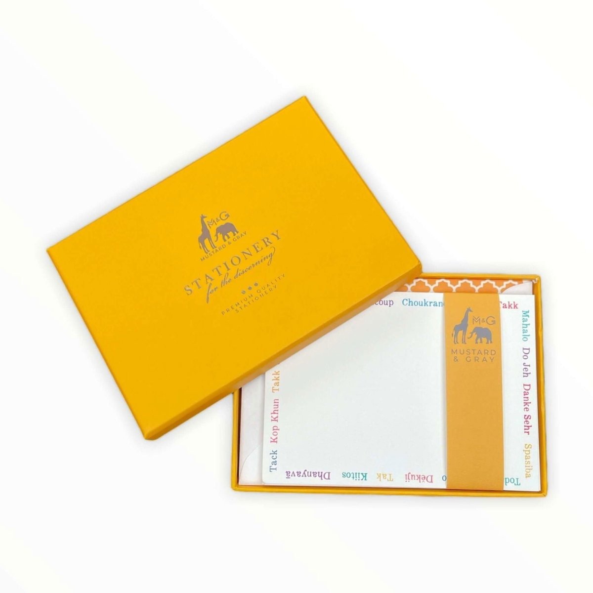 Languages Thank You Notecard Set with Lined Envelopes - Mustard and Gray Ltd