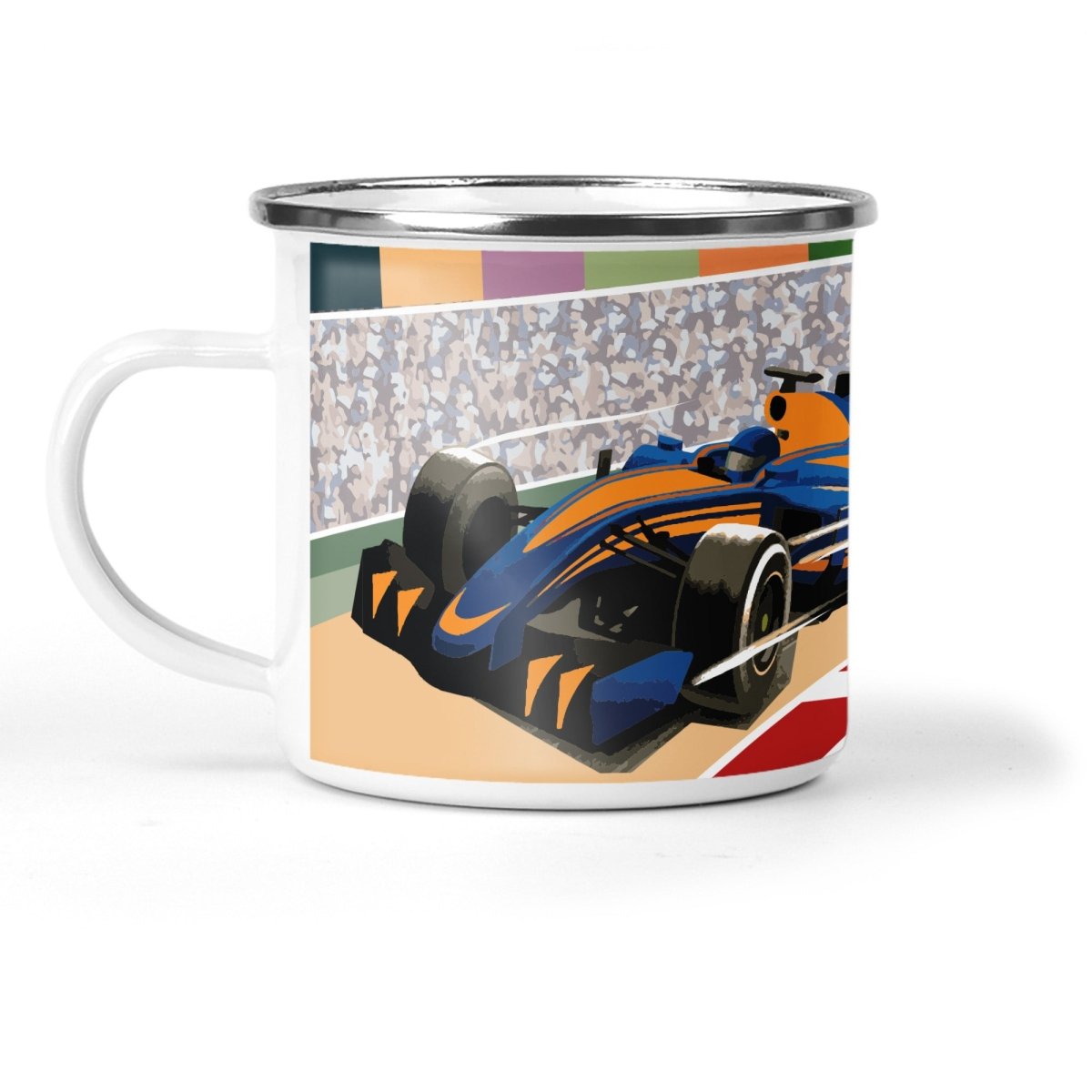 Motor Sport "Racing Car" Enamel Mug - Mustard and Gray Ltd