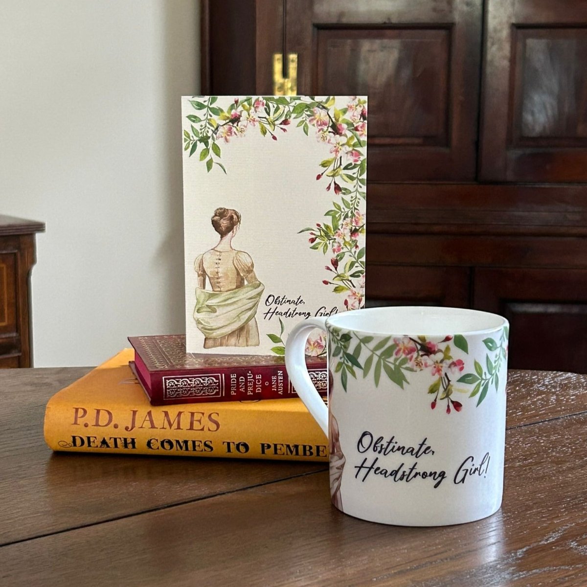 "Obstinate Headstrong Girl" Pride & Prejudice Mug (Jane Austen Mug) - Mustard and Gray Ltd