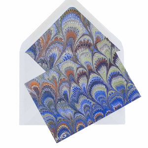 Peacock Marbled Notecard Set with Lined Envelopes - Mustard and Gray Ltd