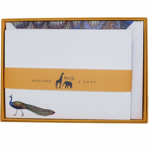 Peacock Marbled Notecard Set with Lined Envelopes - Mustard and Gray Ltd