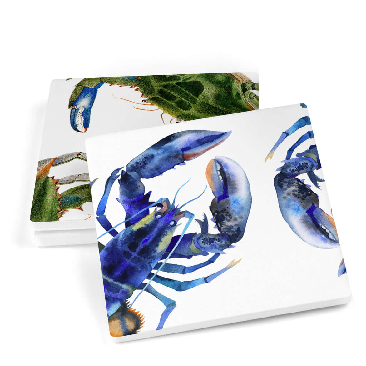 "Pinchy" Crab and Lobster Ceramic Coasters - Mustard and Gray Ltd