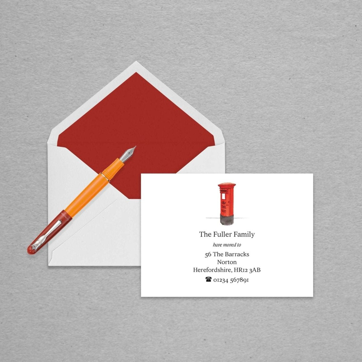 Red Pillar Box Change of Address Personalised Cards - Mustard and Gray Ltd