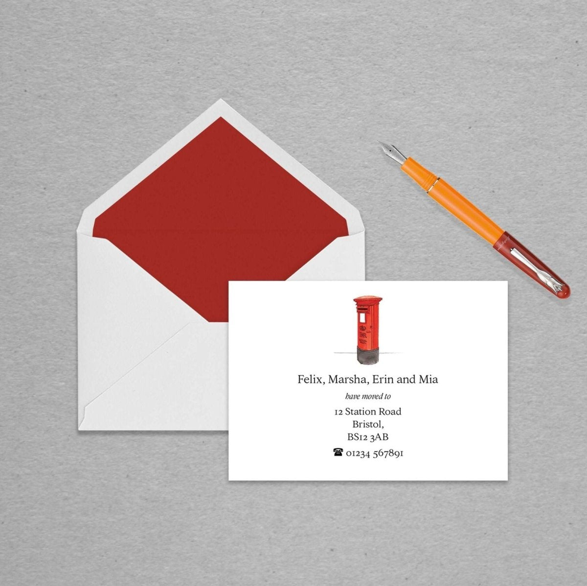 Red Pillar Box Change of Address Personalised Cards - Mustard and Gray Ltd