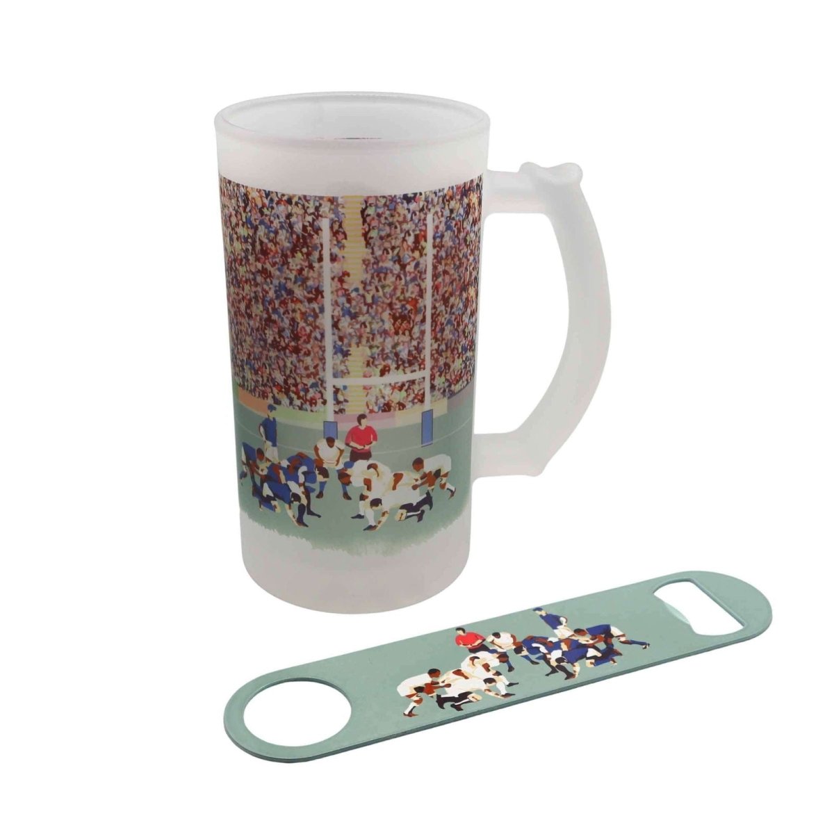 Rugby Beer Stein and Bottle Opener Set - Mustard and Gray Ltd