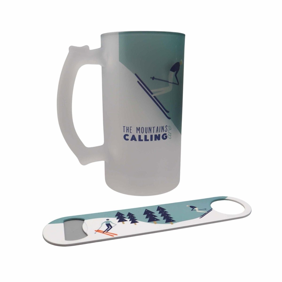 Snow Skiing Beer Stein and Bottle Opener - Mustard and Gray Ltd