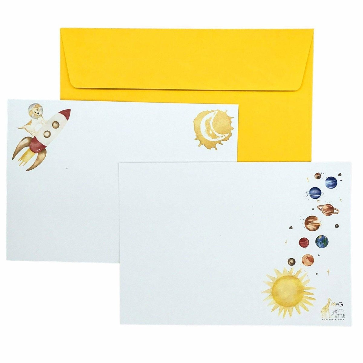 Space Dogs Notecard Set - Mustard and Gray Ltd