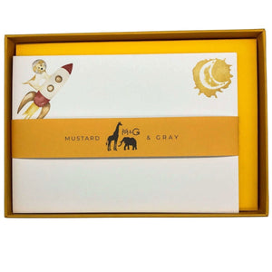 Space Dogs Notecard Set - Mustard and Gray Ltd