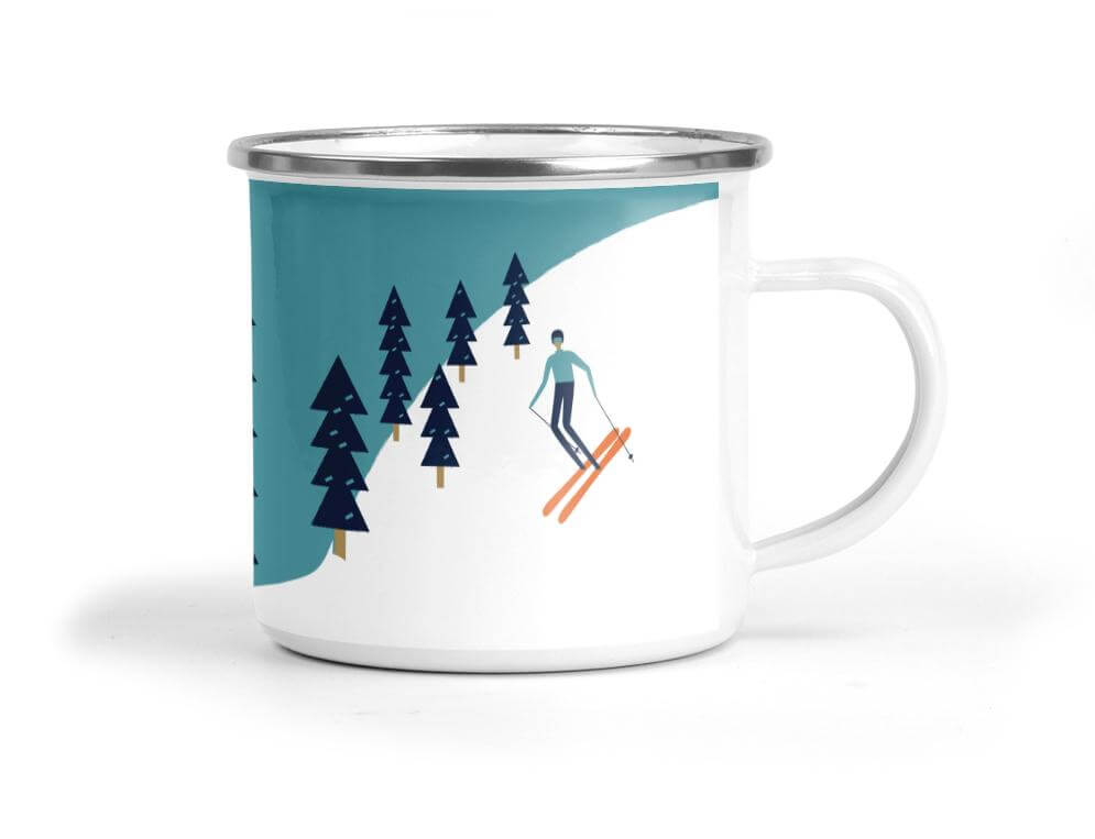 The Mountains Are Calling Skiing Enamel Mug - Mustard and Gray Ltd