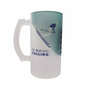 The Mountains are Calling "Snow Skiing" Frosted Beer Stein - Mustard and Gray Ltd