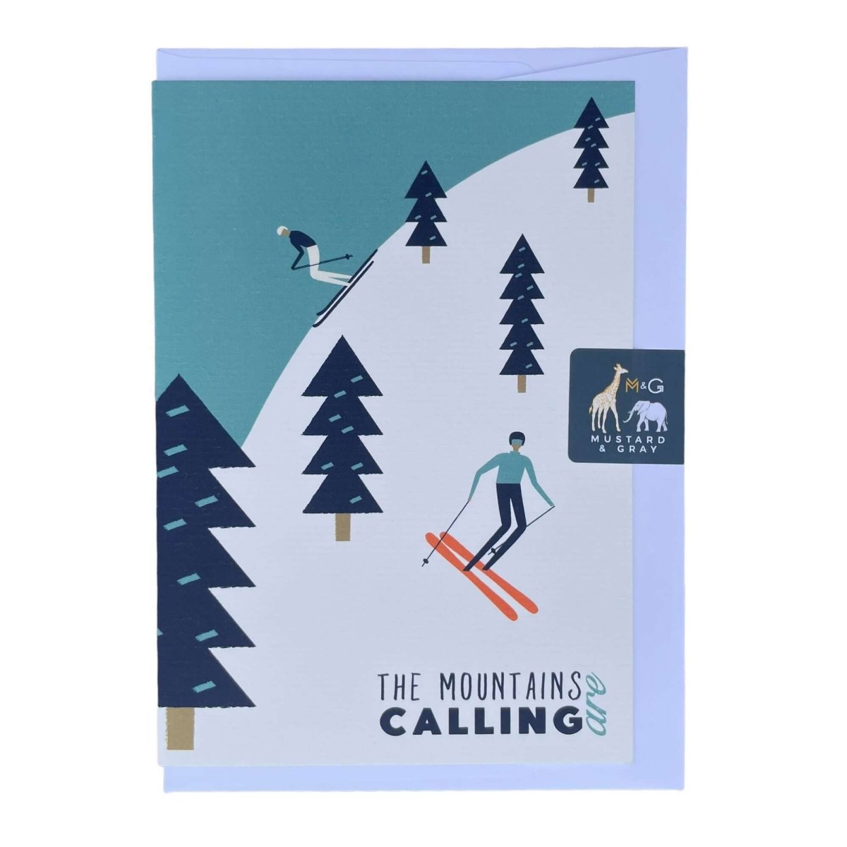 The Mountains are Calling "Snow Skiing" Greetings Card - Mustard and Gray Ltd