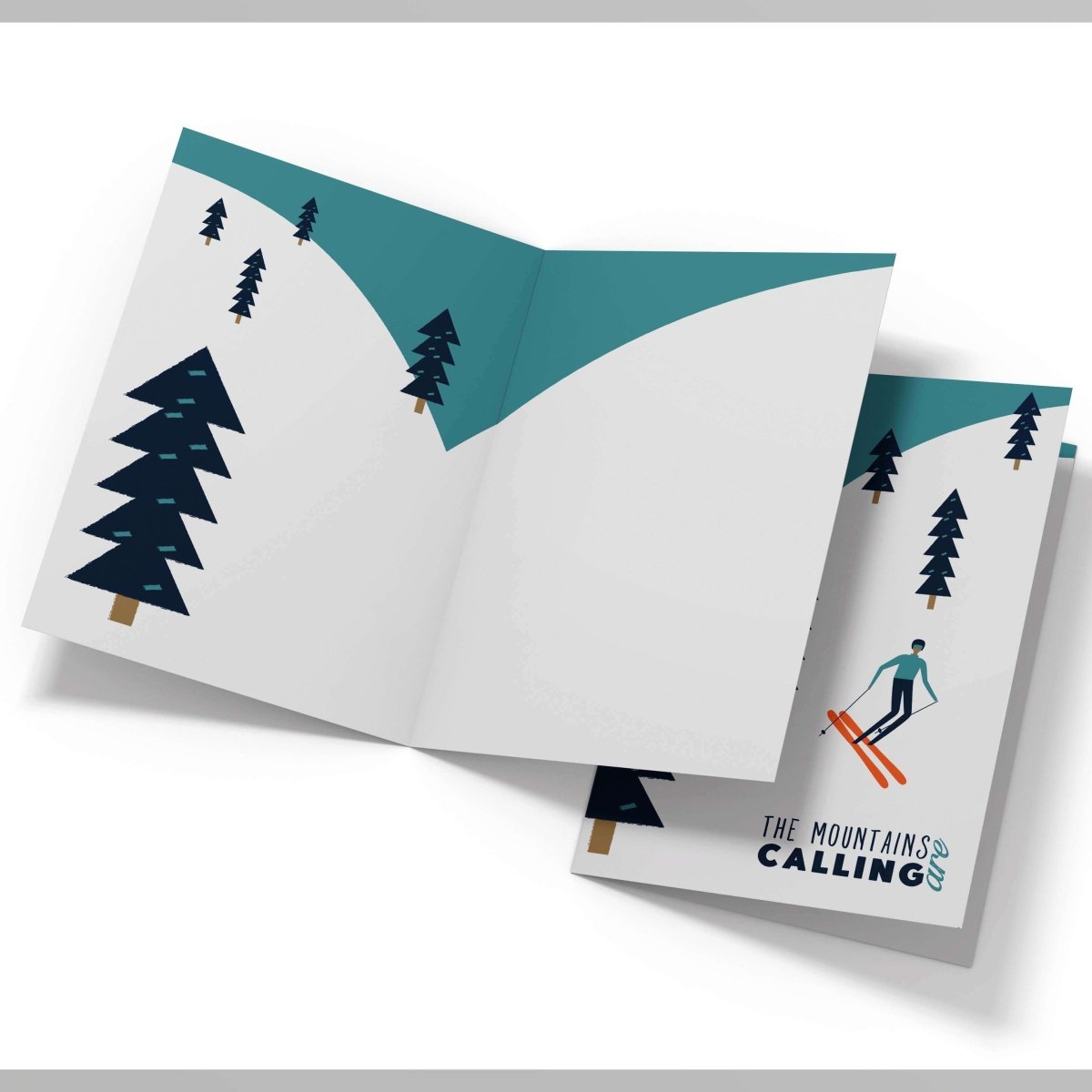 The Mountains are Calling "Snow Skiing" Greetings Card - Mustard and Gray Ltd