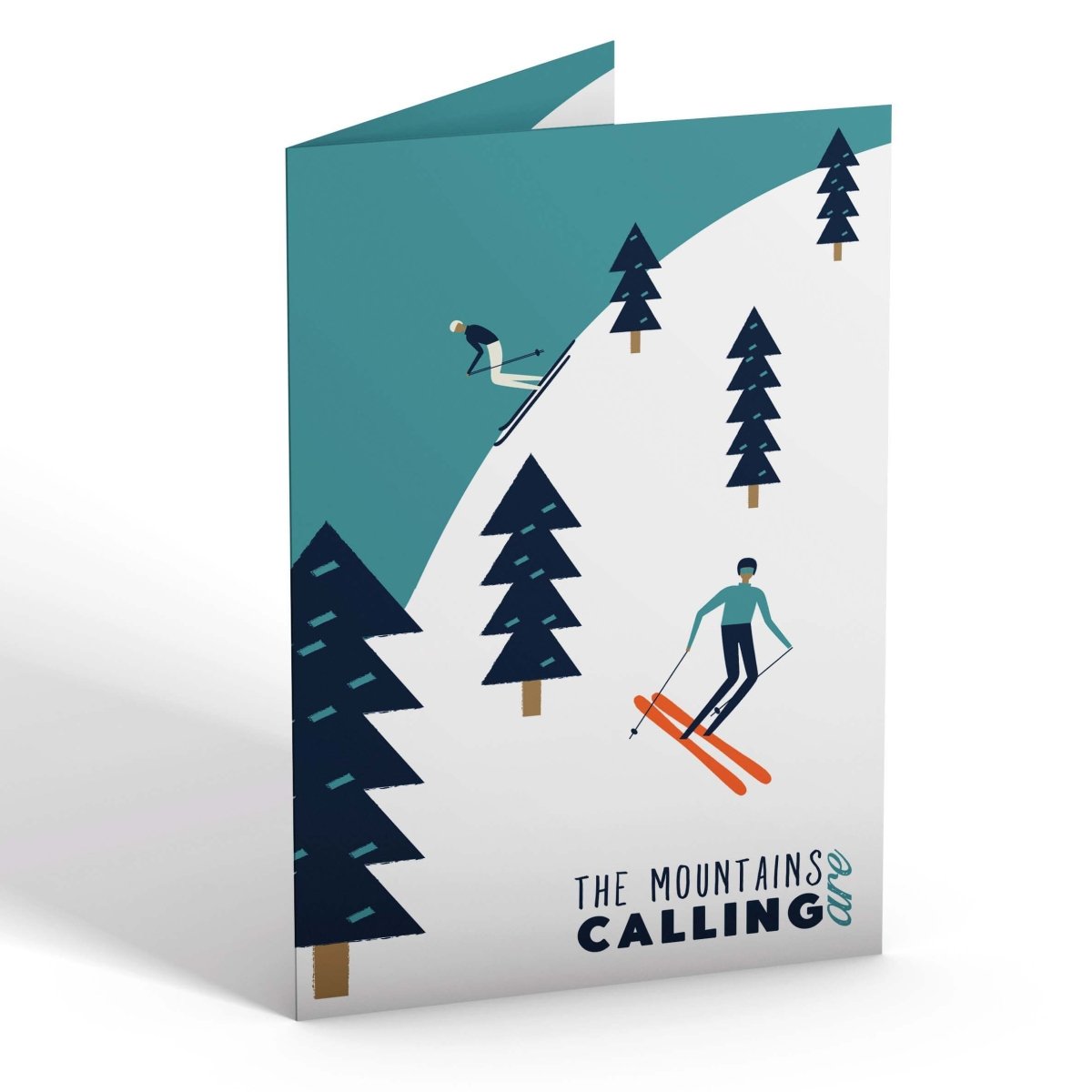 The Mountains are Calling "Snow Skiing" Greetings Card - Mustard and Gray Ltd