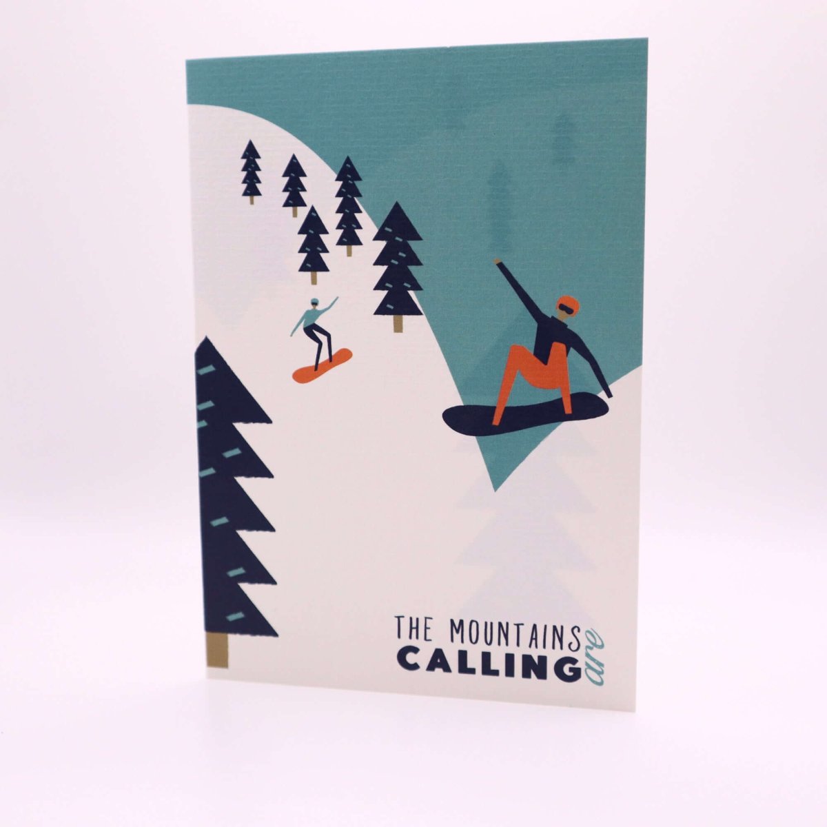 The Mountains are Calling "Snowboarding" Greetings Card - Mustard and Gray Ltd