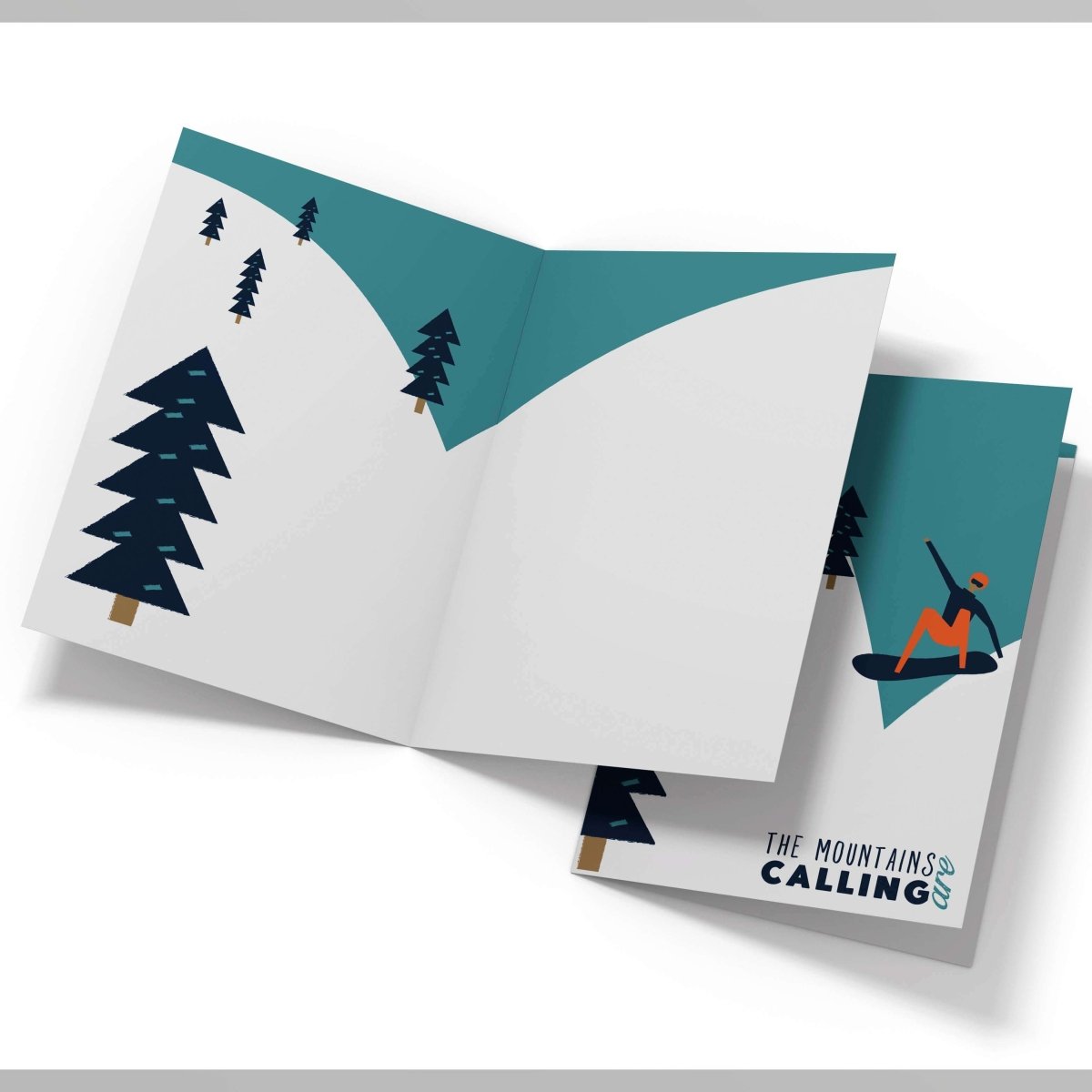 The Mountains are Calling "Snowboarding" Greetings Card - Mustard and Gray Ltd