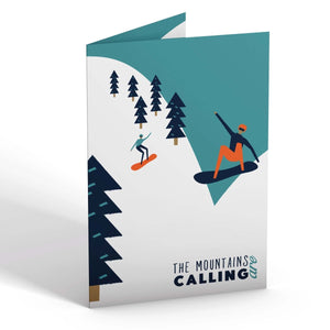 The Mountains are Calling "Snowboarding" Greetings Card - Mustard and Gray Ltd