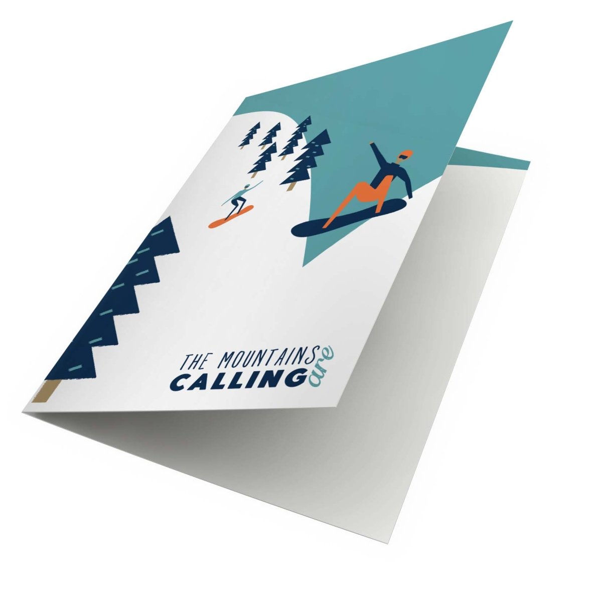 The Mountains are Calling "Snowboarding" Greetings Card - Mustard and Gray Ltd