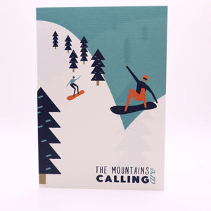 The Mountains are Calling "Snowboarding" Greetings Card - Mustard and Gray Ltd