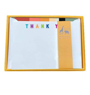 Typography Thank You Notecard Set with Lined Envelopes - Mustard and Gray Ltd