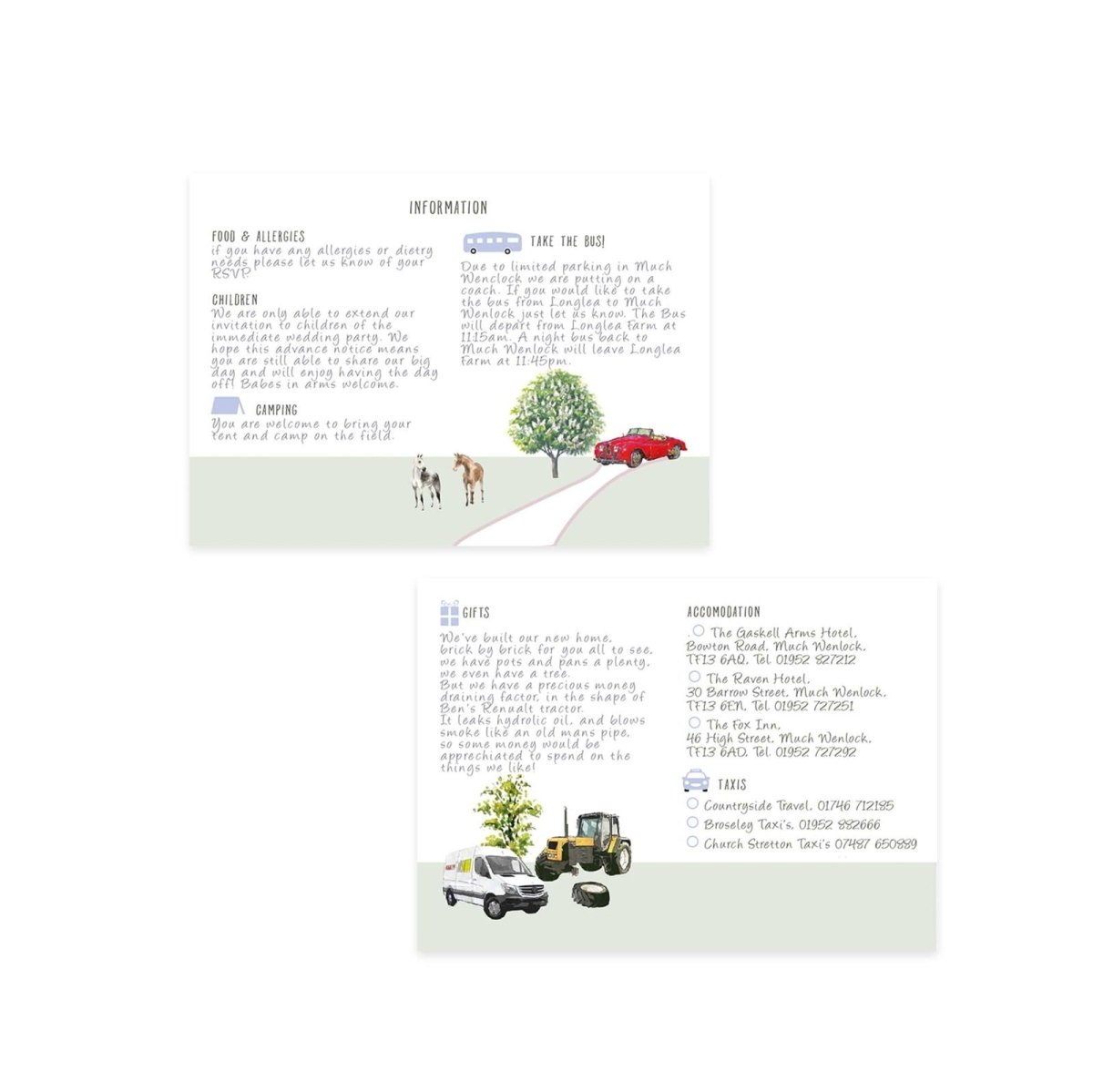 Wedding Map illustrated Information Cards - Mustard and Gray Ltd