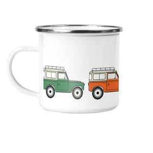 Weekend Wheels "Off Road" Enamel Mug - Mustard and Gray Ltd