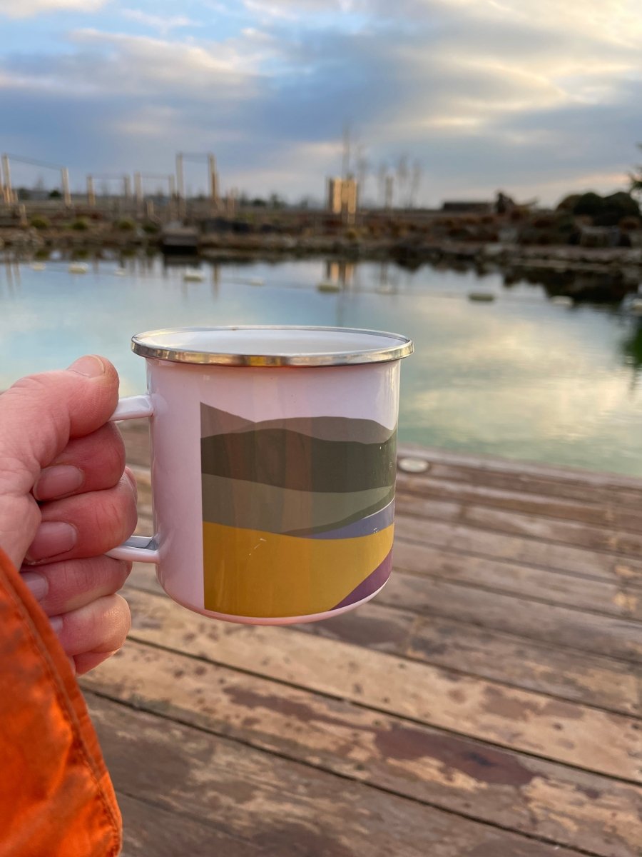 Welsh Hills "Heather and Gorse" Enamel Mug - Mustard and Gray Ltd