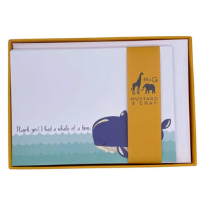 Whale of a Time Thank You Notecard Set - Mustard and Gray Ltd